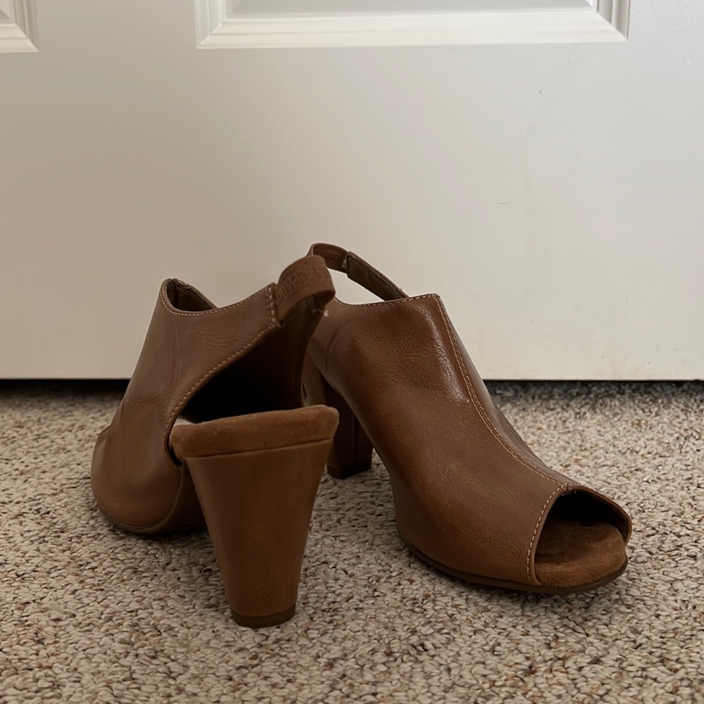 Brown Leather Open-toe Heel Bootie